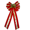 Red Christmas Bow w/ Gold Stripe & Center Ornament (62 Cmx35 Cmx10 Cm)